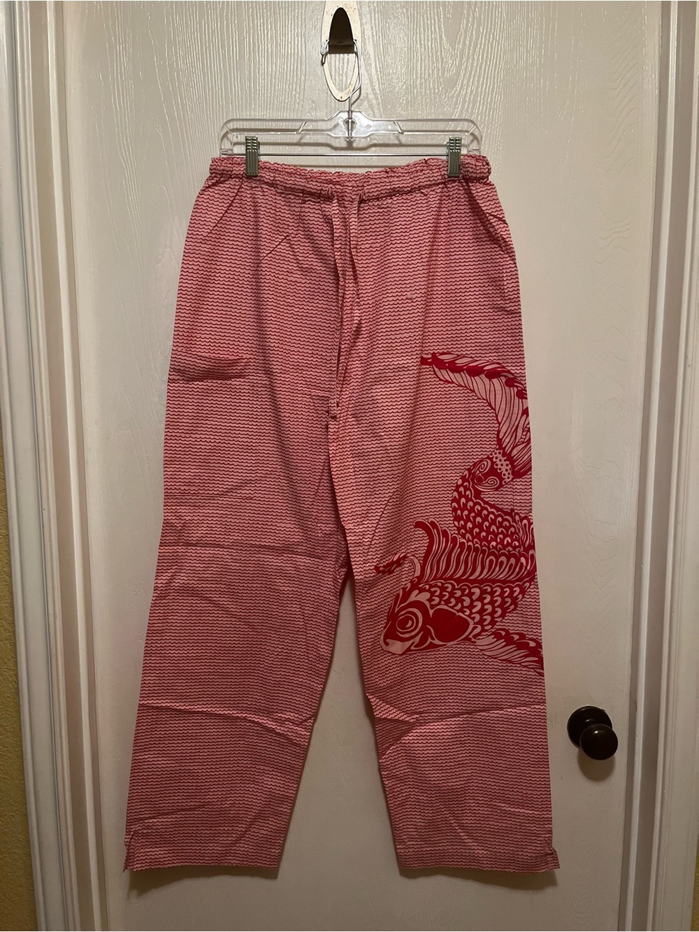 dELiA*s Y2K Vintage Red Patterned Relaxed Pants with Koi Motif